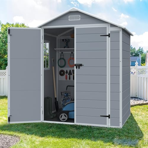 4 x 6 Ft Resin Outdoor Storage Shed with Lock, Ideal for Patio or Backyard Tool Storage