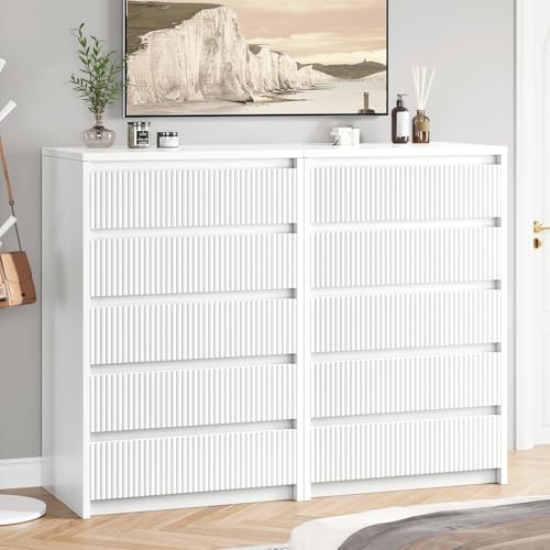Modern 5-Drawer White Dresser with Mirror for Bedroom and Living Spaces