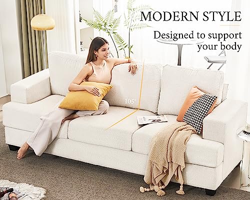 Modern Beige Chenille 3-Seater Sofa for Living Room Apartment