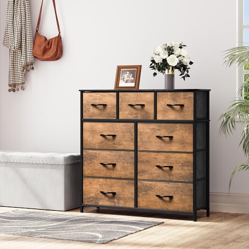 9-Drawer Fabric Storage Dresser for Bedroom - Sturdy Steel Frame, Wooden Top (Brown)