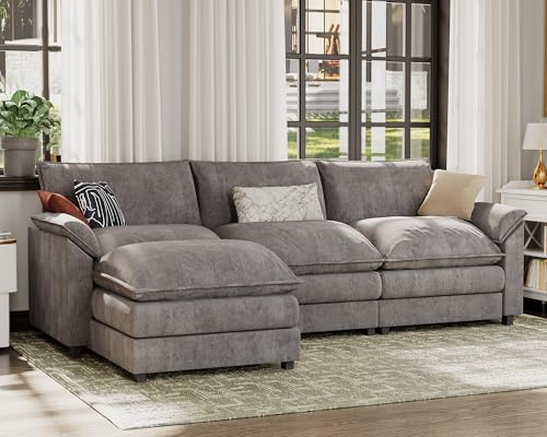 Modern Grey L-Shaped Sectional Sofa with Reversible Ottoman - Comfy and Space-saving for Living Room, Bedroom, or Apartment