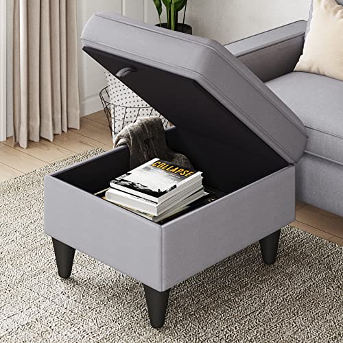 Gray L-Shaped Sectional Sofa with Reversible Ottoman