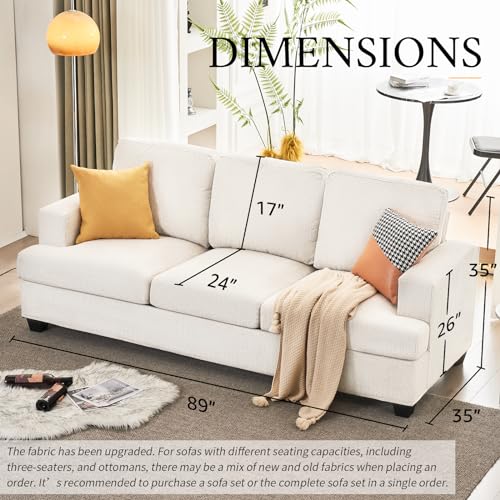 Modern Beige Chenille 3-Seater Sofa for Living Room Apartment