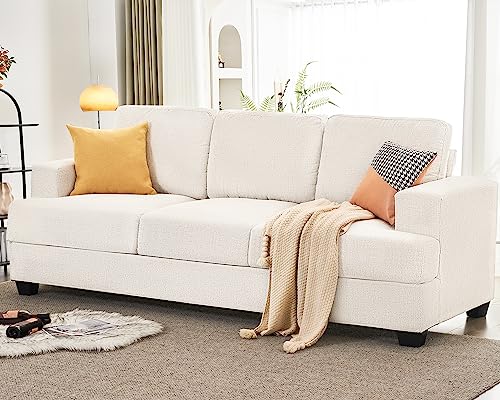 Modern Beige Chenille 3-Seater Sofa for Living Room Apartment