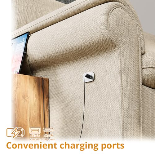 Modern 3-Seater Sofa with USB Port and Deep Seats