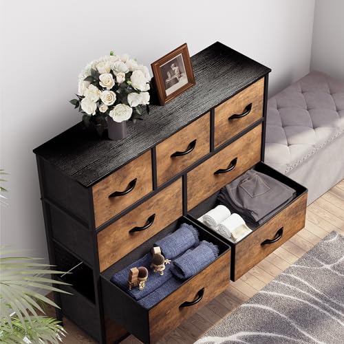 9-Drawer Fabric Storage Dresser for Bedroom - Sturdy Steel Frame, Wooden Top (Brown)