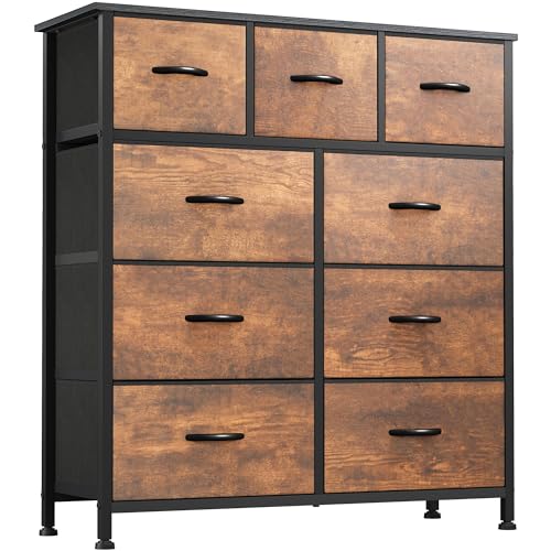 9-Drawer Fabric Storage Dresser for Bedroom - Sturdy Steel Frame, Wooden Top (Brown)
