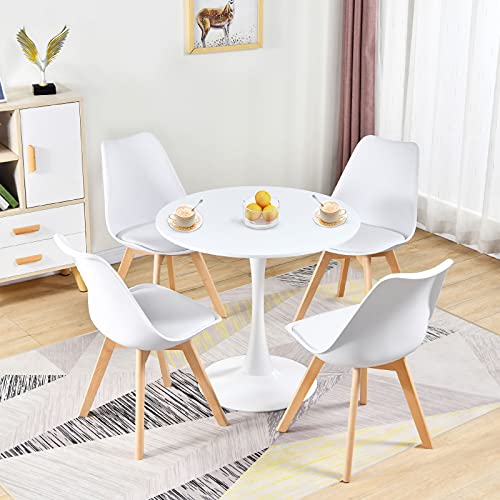 Mid-Century Round White Dining Table with Tulip Legs for 2-4