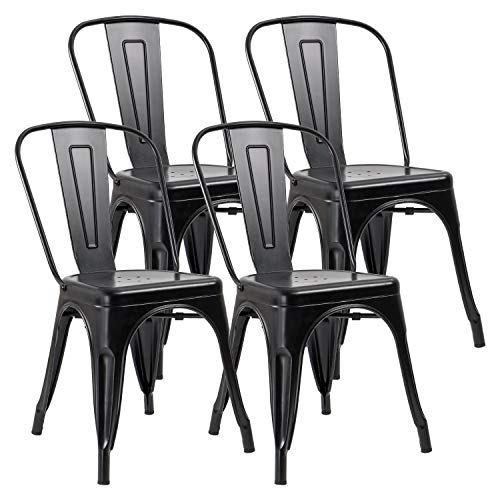 Metal Dining Chairs for Indoor and Outdoor Use - Set of 4, Black