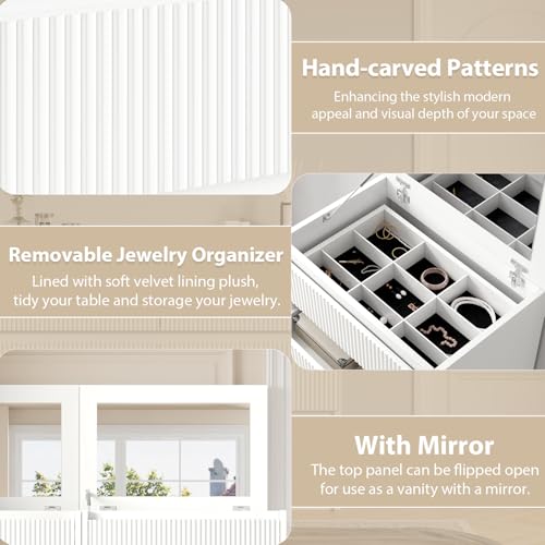 Modern 5-Drawer White Dresser with Mirror for Bedroom and Living Spaces