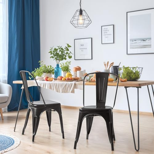 Metal Dining Chairs for Indoor and Outdoor Use - Set of 4, Black