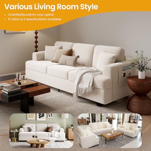 Sleek 89-Inch Deep Seat Sofa with Throw Pillow