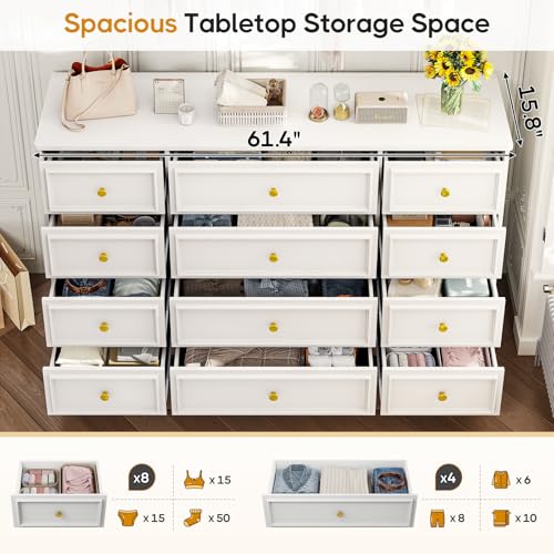 Large 12-Drawer Dresser for Bedroom Storage- Hasuit White Chest of Drawers