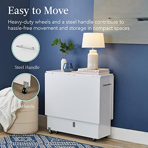White Folding Dining Table with Storage Shelves