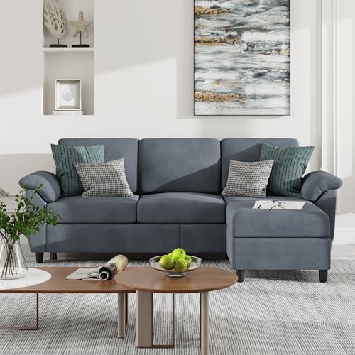 79 Convertible L Shaped Sectional Sofa with Removable Pillows, Mid Century Design for Living Room, Apartment and Office (Gray)