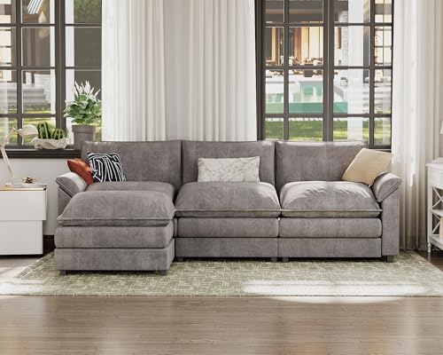 Modern Grey L-Shaped Sectional Sofa with Reversible Ottoman - Comfy and Space-saving for Living Room, Bedroom, or Apartment