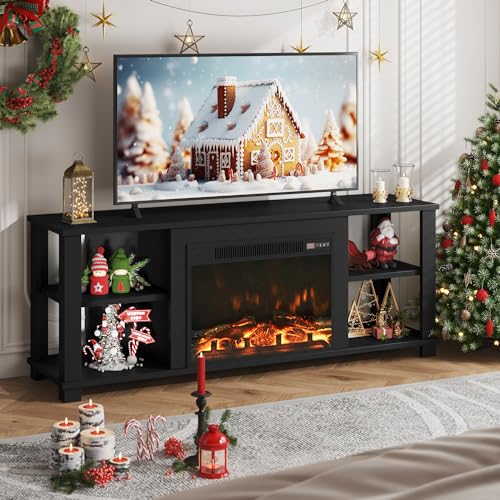 Modern Black Fireplace TV Stand for TVs up to 65