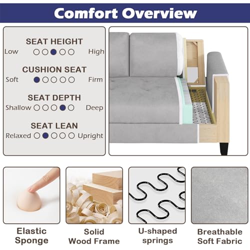 3-Person Grey Mid-Century Modern USB Sofa for Small Spaces
