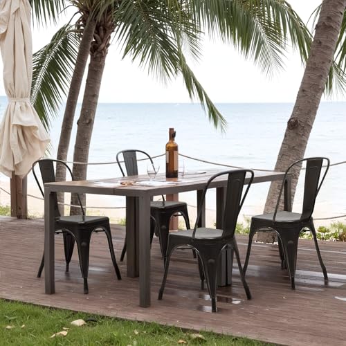 Metal Dining Chairs for Indoor and Outdoor Use - Set of 4, Black