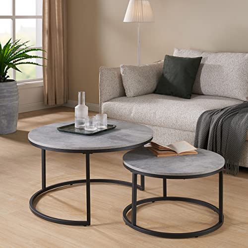 Grey Round Nesting Coffee Table for Living Room