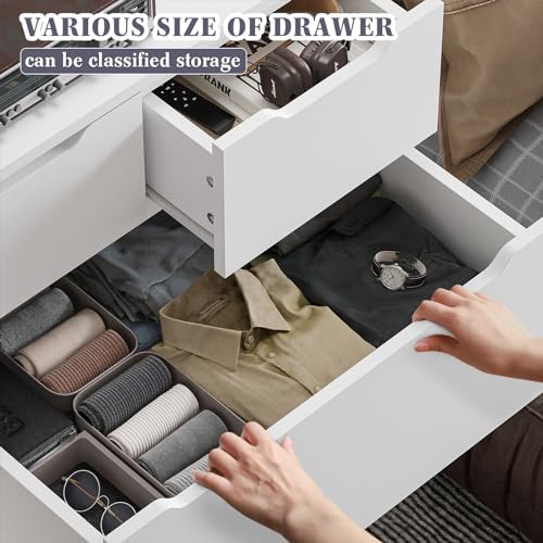 White Bedroom Dresser with 6 Large Wood Drawers