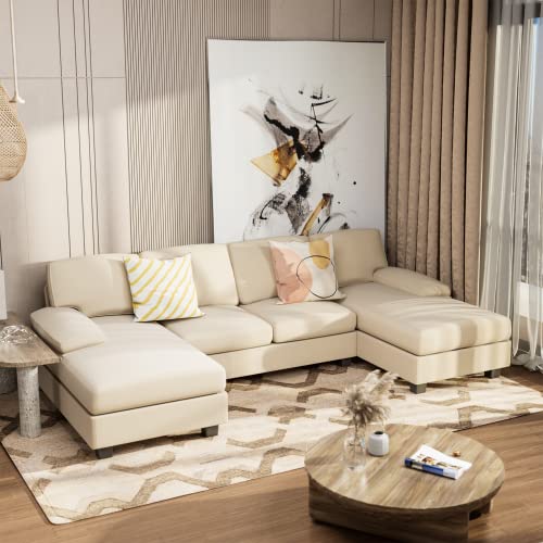 Modern White Sectional Sofa Set for Living Room with Double Chaise and Memory Foam