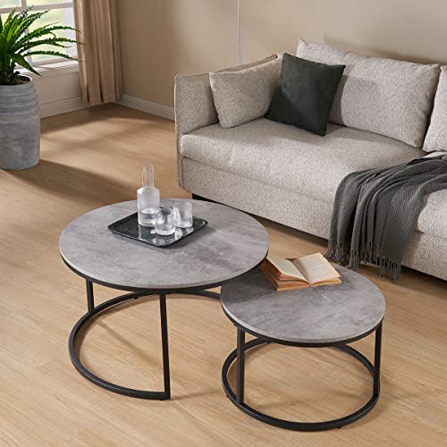 Grey Round Nesting Coffee Table for Living Room
