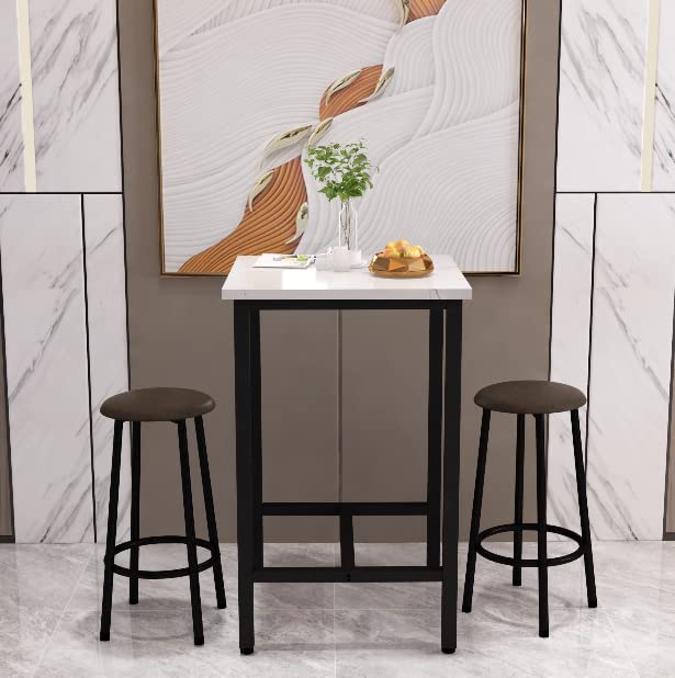 White Square Table with 2 Round Stools for Small Spaces