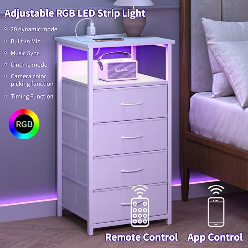 White Nightstand with Charging Station and USB Ports for Bedroom