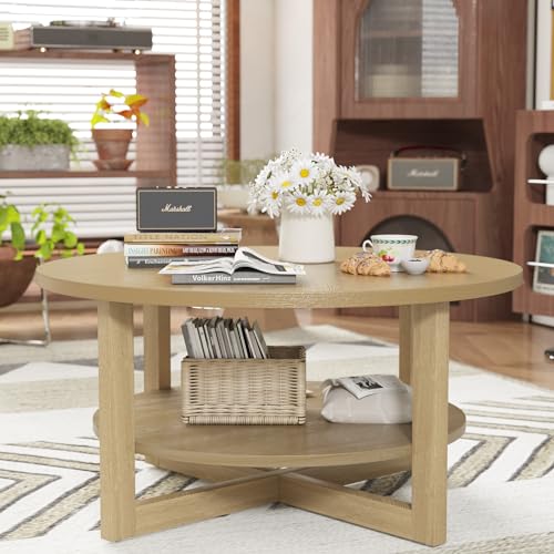 Rustic Brown 2-Tier Wooden Coffee Table for Home and Office