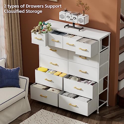 White Fabric Dresser with 12 Drawers for Bedroom
