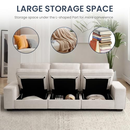 TEKAMON 100 Modular Sofa with Seats Storage & USB in Chenille Fabric - Ideal for Living Room or Office
