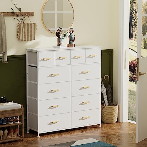 White Fabric Dresser with 12 Drawers for Bedroom
