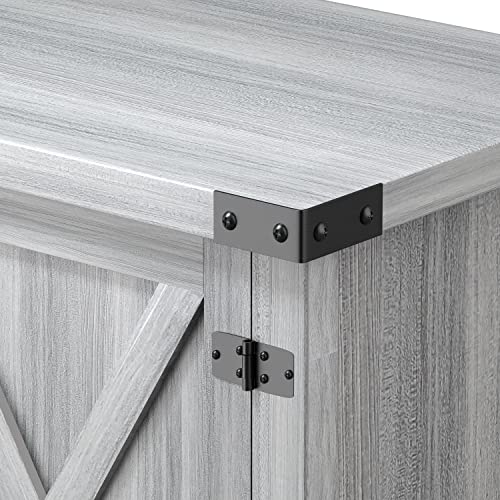 65 Inch Grey TV Stand with Barn Doors and Storage: Farmhouse Entertainment Center