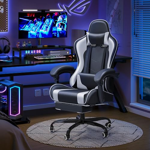 Gaming Chair with Footrest and Massage Support