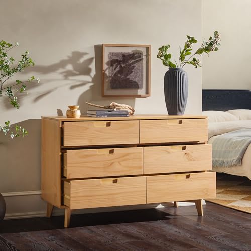 Walker Edison Modern Wood 6-Drawer Dresser, 52 Inch Natural Pine