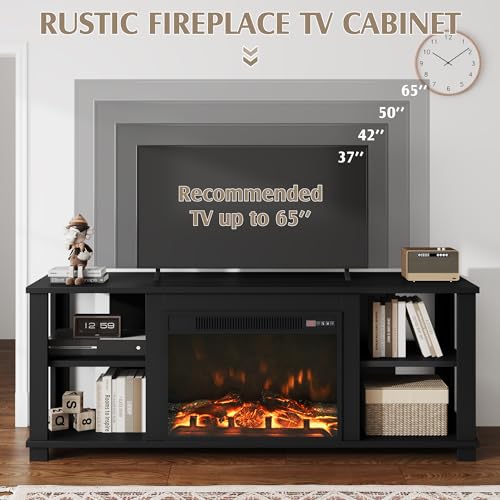 Modern Black Fireplace TV Stand for TVs up to 65