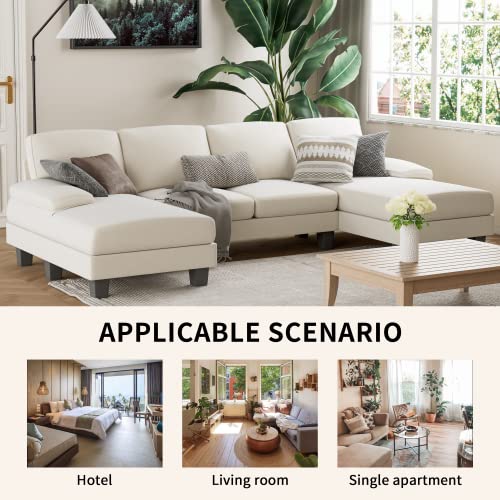 Modern U-Shaped Sectional Sleeper Sofa for Living Room - White Color
