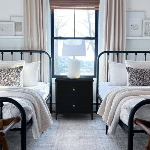 Modern Black Nightstands Set of 2 with 2 Drawers - Stylish Bedroom Furniture
