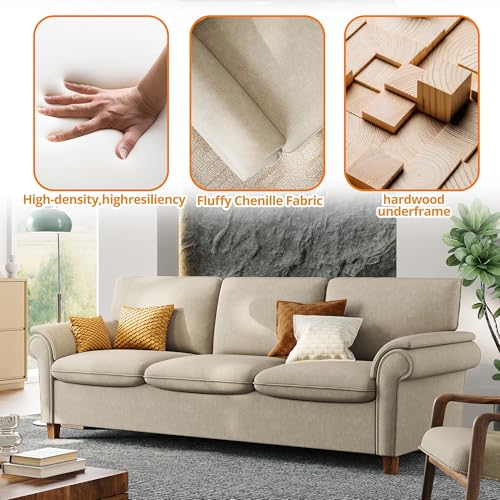 Modern 3-Seater Sofa with USB Port and Deep Seats for Living Room or Apartment