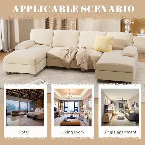 Modern White Sectional Sofa Set for Living Room with Double Chaise and Memory Foam