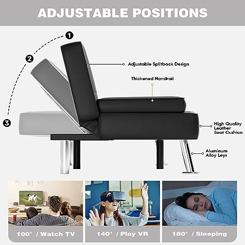 Black Faux Leather Adjustable Futon Sofa Bed for Living Room