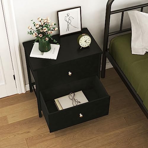 Modern Black Nightstand Set of 2 with Drawers - Stylish Bedroom Furniture