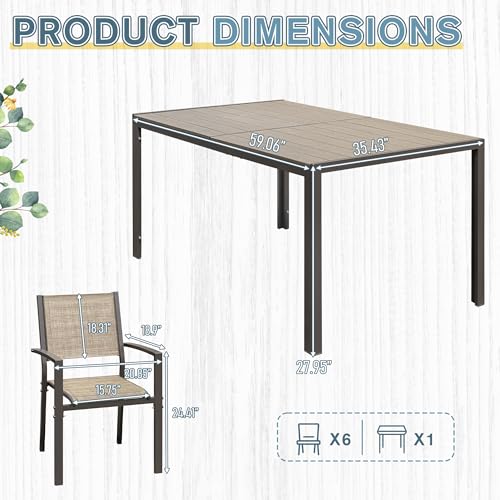 7 Piece Weather Resistant Outdoor Dining Set with Table and Chairs (Brown)