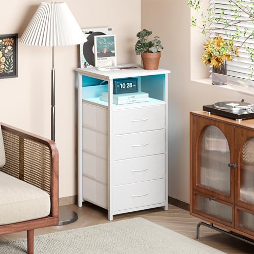 White Nightstand with Charging Station and USB Ports for Bedroom