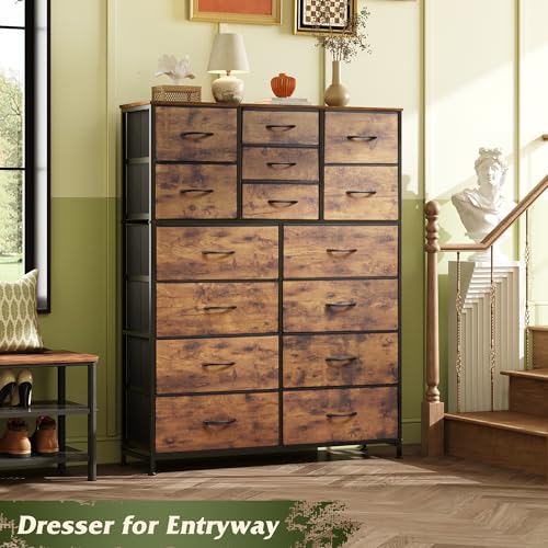 Charcoal Black Wood Grain Tall Dresser with 15 Deep Drawers
