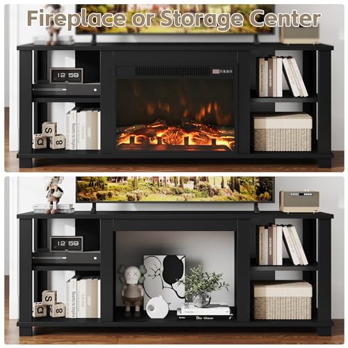 Modern Black Fireplace TV Stand for TVs up to 65