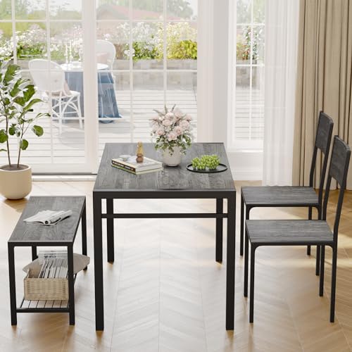 Dining Table Set for 4 with Bench & Chairs for Small Spaces