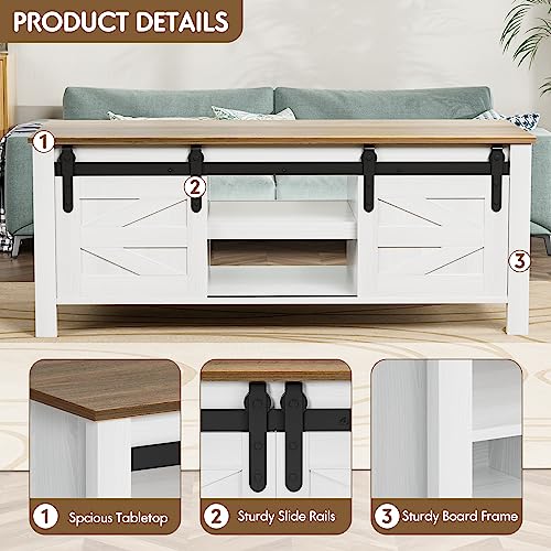 Rustic Farmhouse Coffee Table with Storage & Sliding Barn Doors