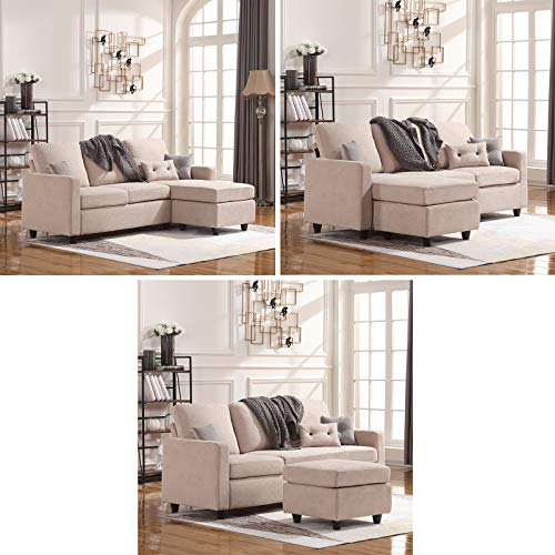 L Shaped Sectional Sofa for Small Spaces, Dark Beige